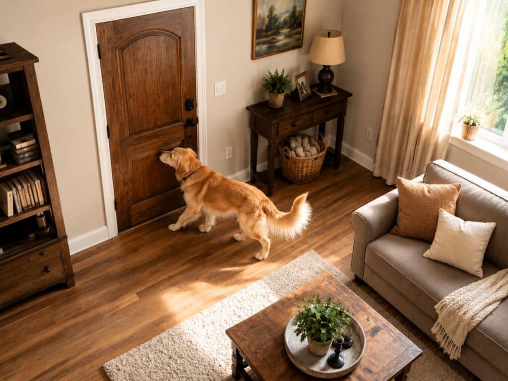 establish baseline threshold - camera monitoring dog alone at home separation anxiety training