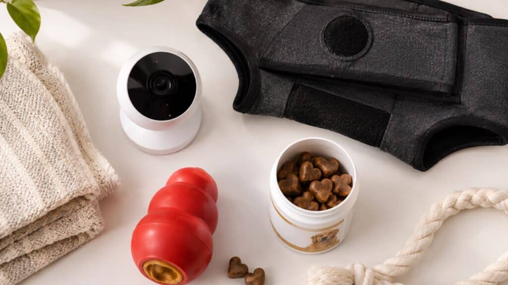 tools to train dog with separation anxiety - thundershirt vest kong camera calming supplements