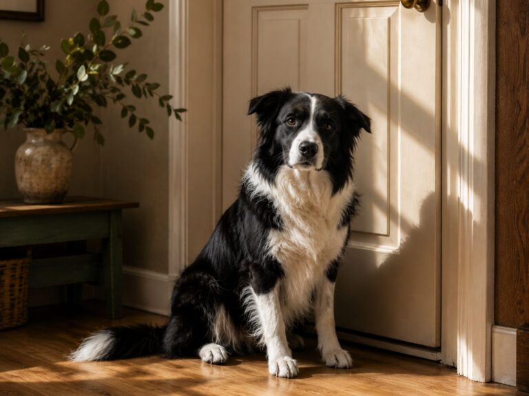 how to train dog with separation anxiety - calm dog sitting by front door