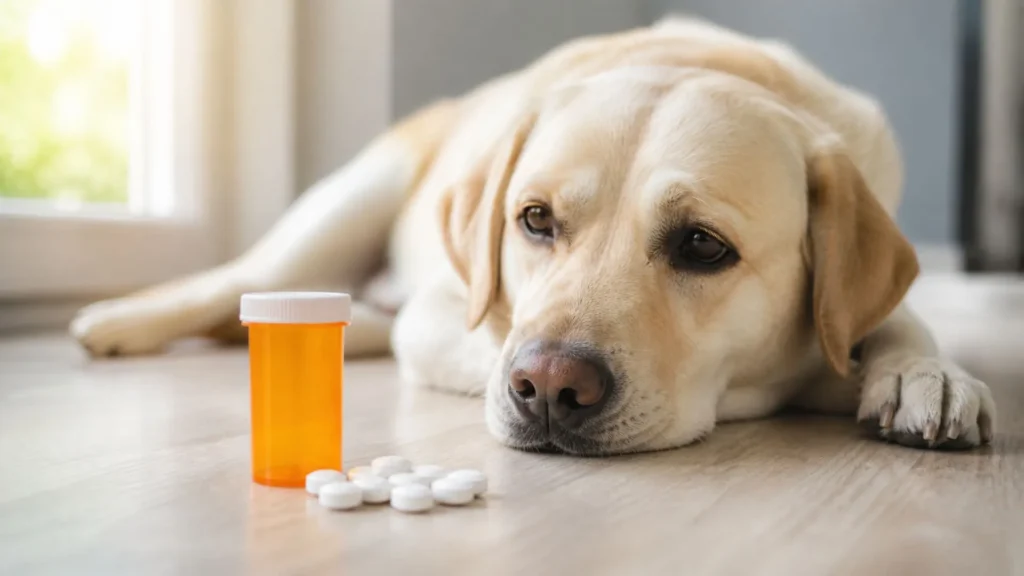 prescription anxiety meds for dogs labrador with pill bottle