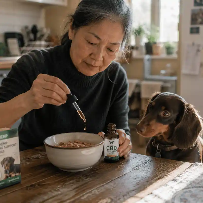 Dog happily accepting calming chew during daily routine