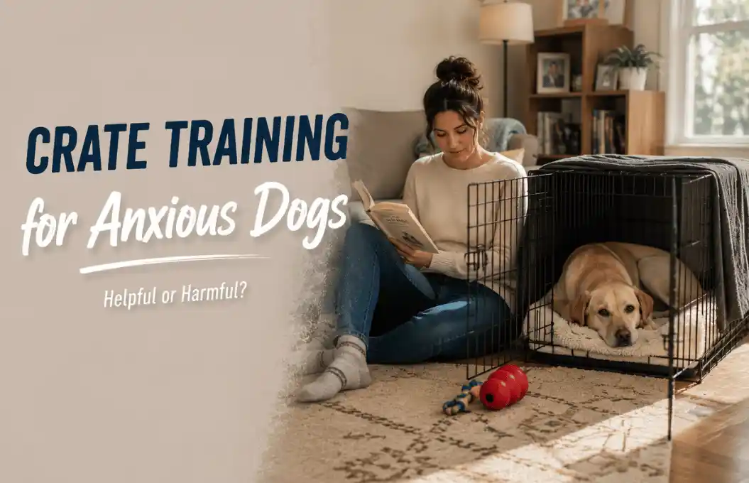 Crate training helping an anxious dog feel safe in a properly introduced crate