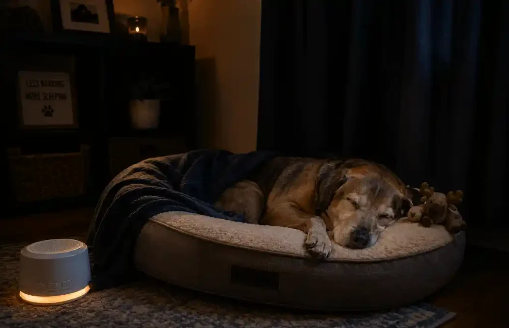 Calm Dog at Night resting comfortably in a peaceful sleep environment