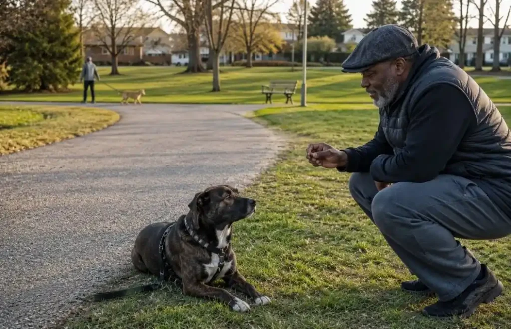 cure dog separation anxiety fast — man rewarding dog for calm behavior during departure desensitization practice