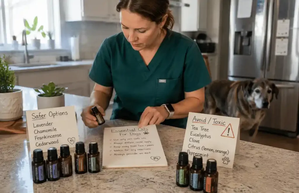 Essential Oils for Dog Anxiety showing safer and toxic options for dogs