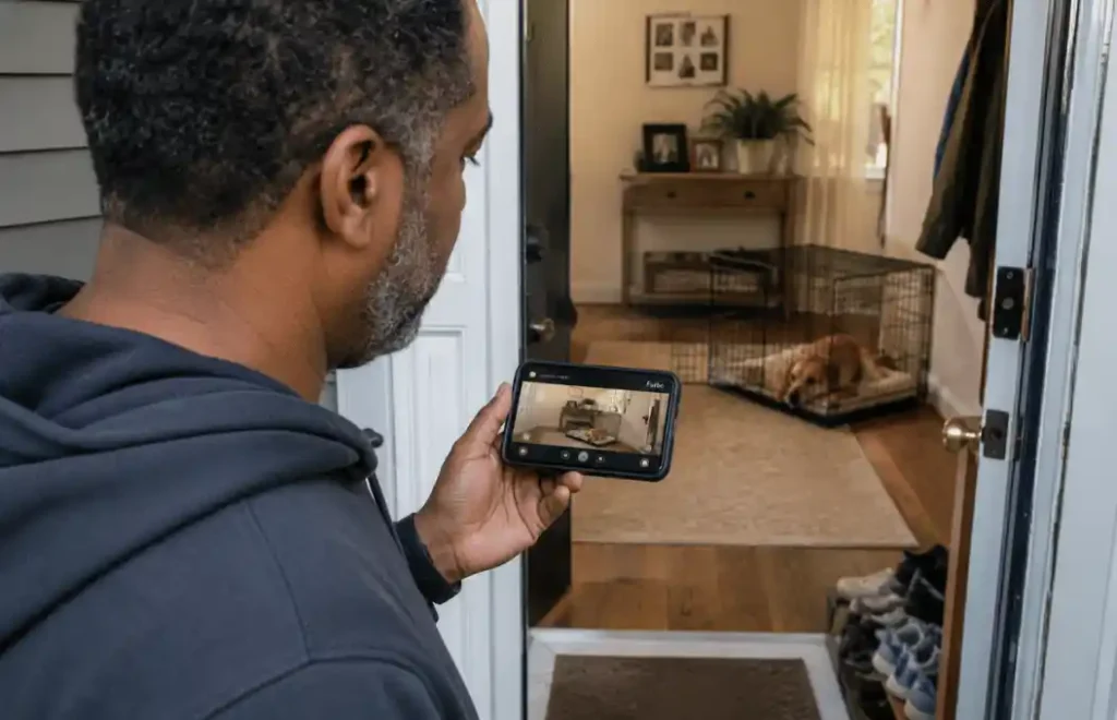 dog anxiety attack behavior captured on home camera — acute stress episode when left alone