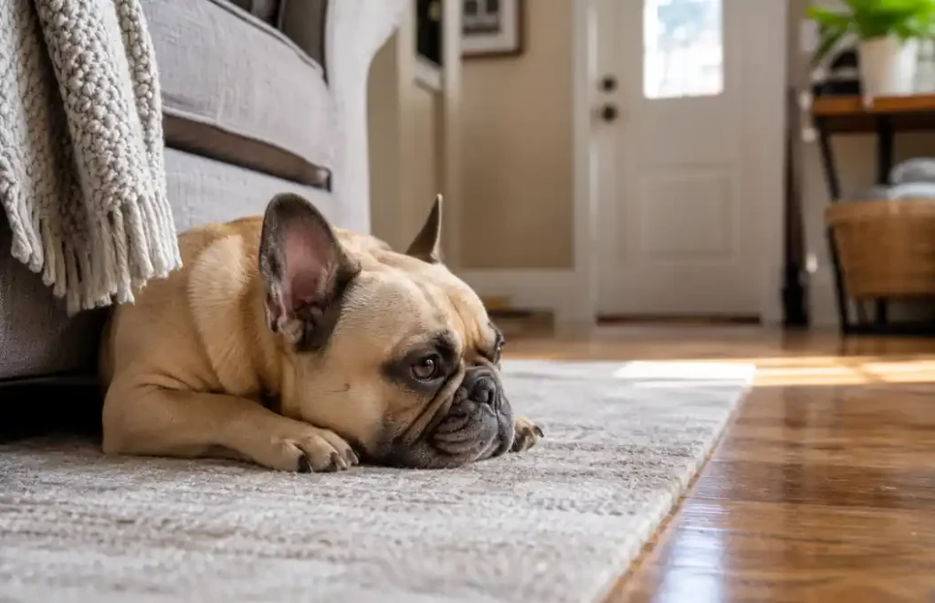 French Bulldog waiting alone at home for its owner to return