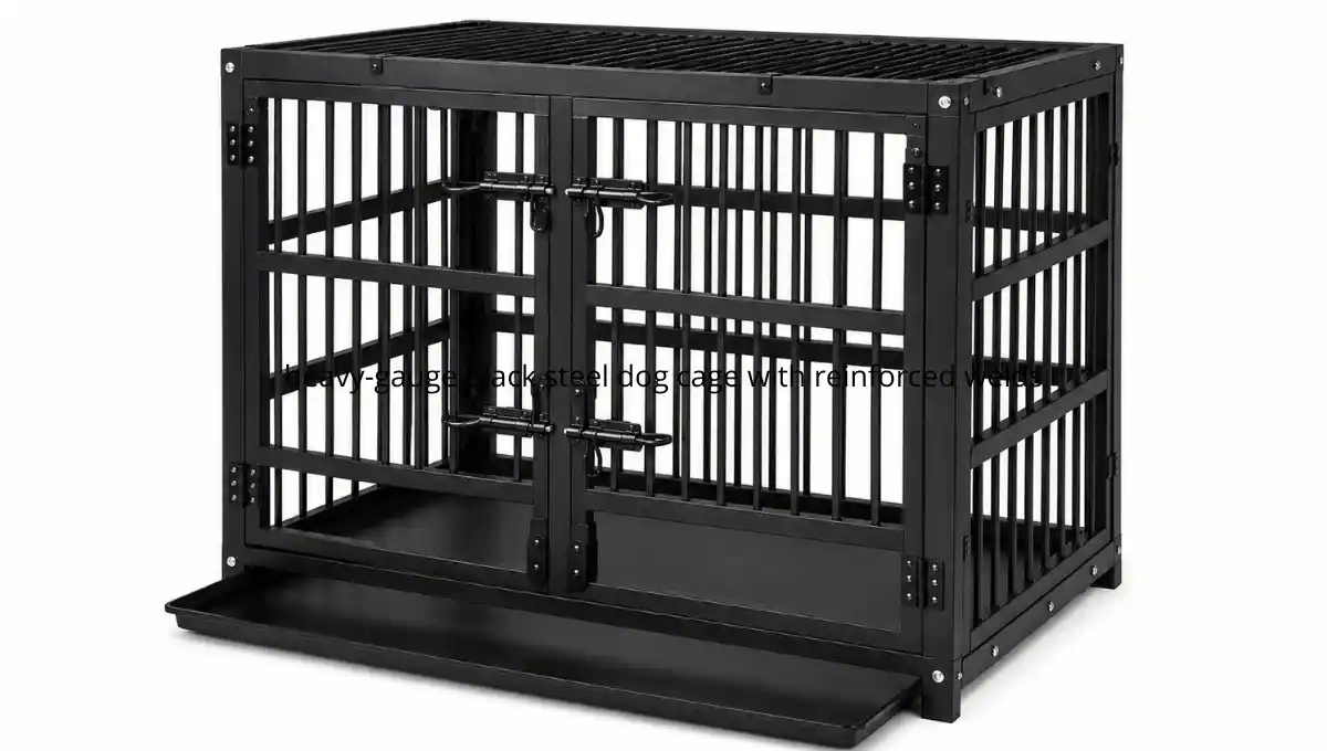 Dog sitting calmly inside a crate with the door open, representing a positive crate experience for separation anxiety.