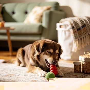 Dog destructive chewing - dog safely chewing a KONG toy instead of furniture