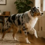 Australian Shepherd separation anxiety dog pacing anxiously near the front door