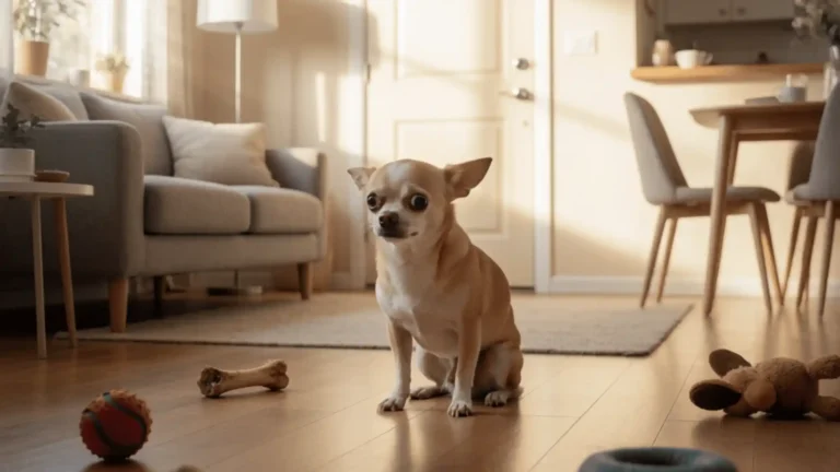 Chihuahua separation anxiety dog trembling alone in living room