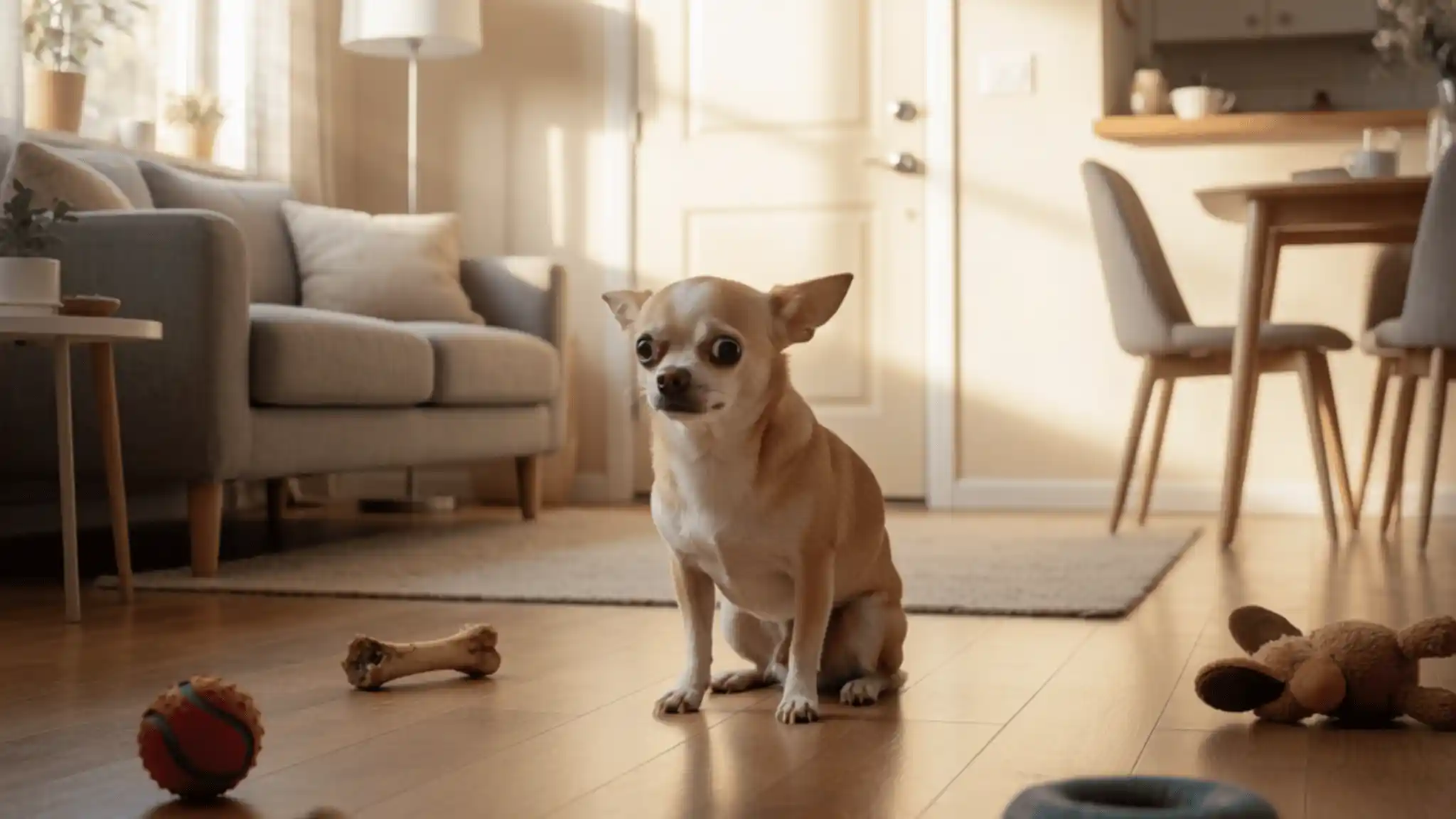 Chihuahua separation anxiety dog trembling alone in living room