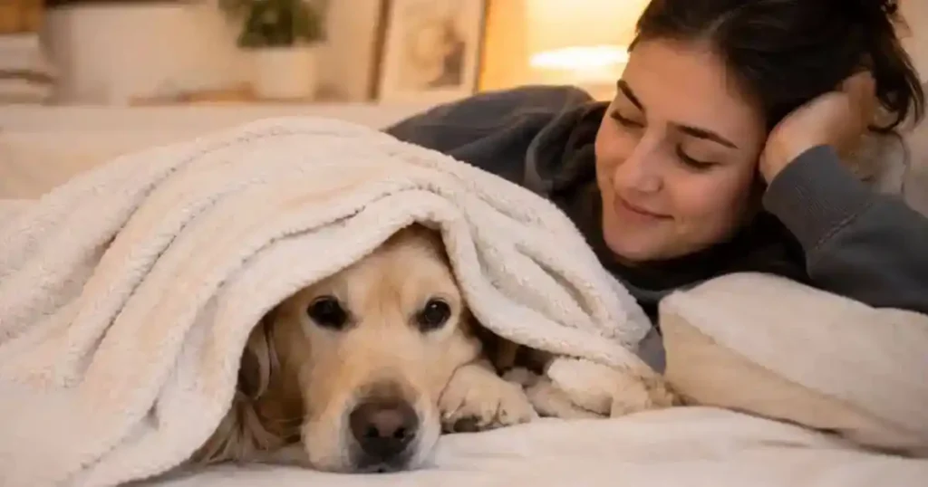 Why are dogs so scared of fireworks - dog trembling and hiding under a blanket