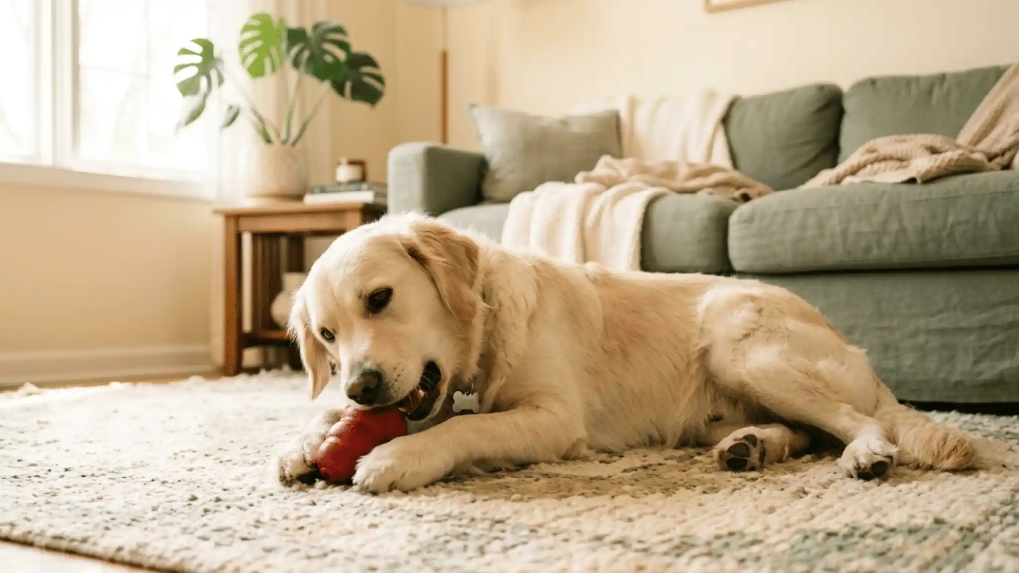 How to stop your dog from chewing — dog safely chewing a KONG toy