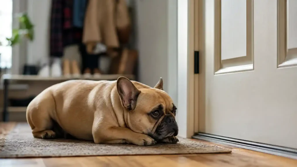 french bulldog separation anxiety near front door looking anxious