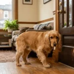 Cocker Spaniel separation anxiety dog standing alone anxiously by the front door